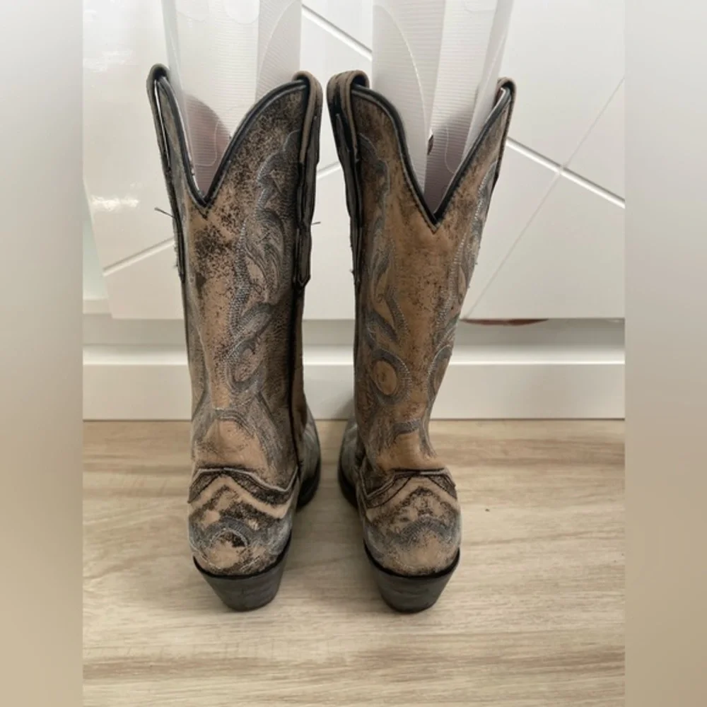 Dan Post Floral Embroidery Western Boot White TAN Women's 7
